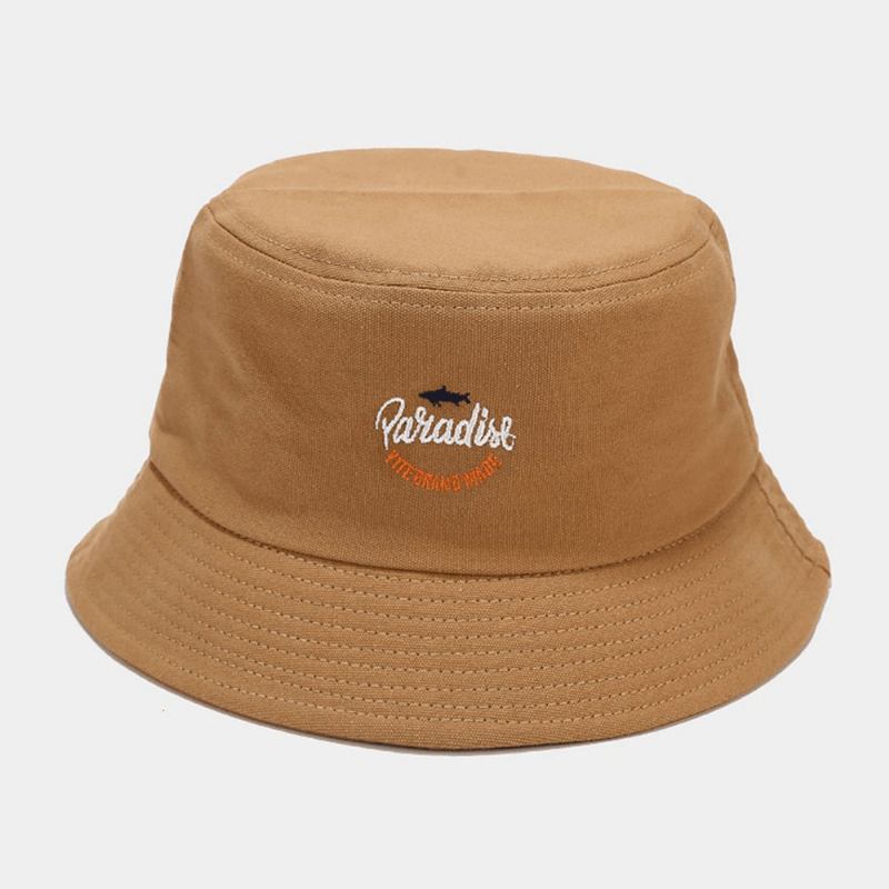 Unisex Bomull Ensfärgad Shark Letter Mönster Broderi Mode Sunshade Bucket Hat