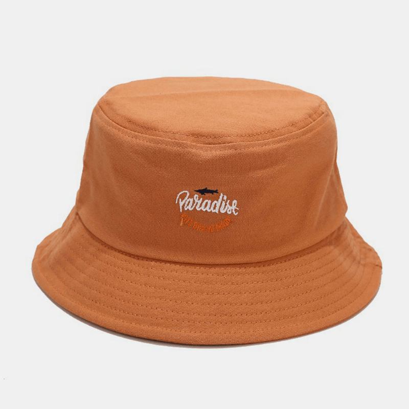 Unisex Bomull Ensfärgad Shark Letter Mönster Broderi Mode Sunshade Bucket Hat