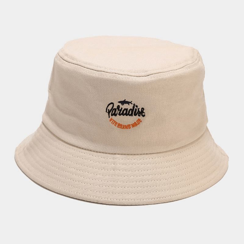 Unisex Bomull Ensfärgad Shark Letter Mönster Broderi Mode Sunshade Bucket Hat