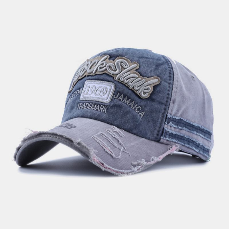 Unisex Bomull Gjord-gammal Bruten Kant Patch Kontrastfärg Casual Hatt För Par Baseballhatt