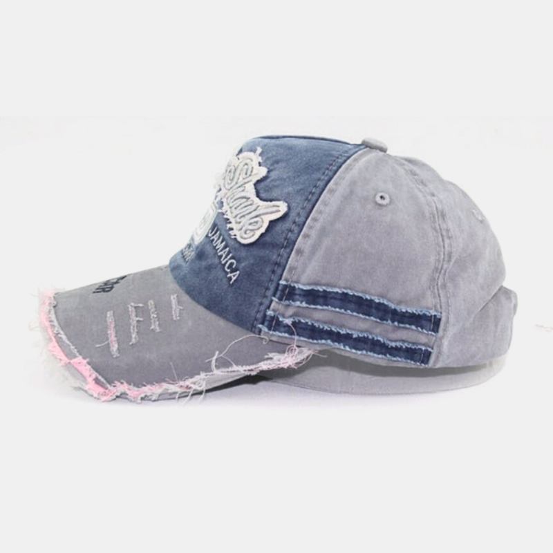 Unisex Bomull Gjord-gammal Bruten Kant Patch Kontrastfärg Casual Hatt För Par Baseballhatt