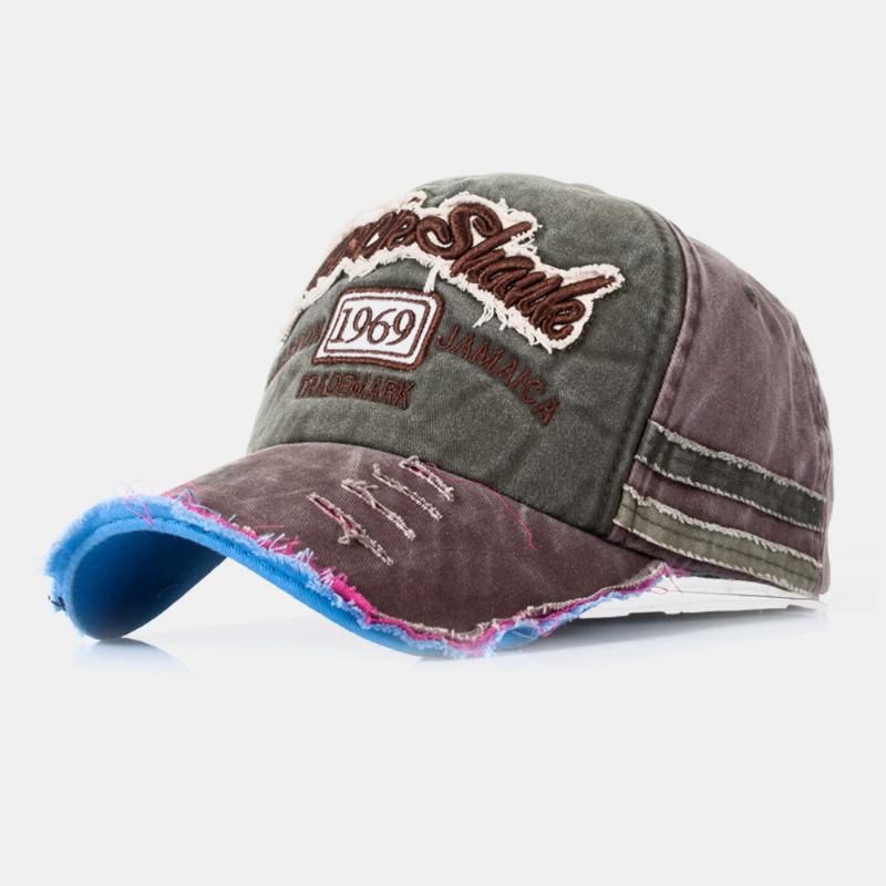 Unisex Bomull Gjord-gammal Bruten Kant Patch Kontrastfärg Casual Hatt För Par Baseballhatt
