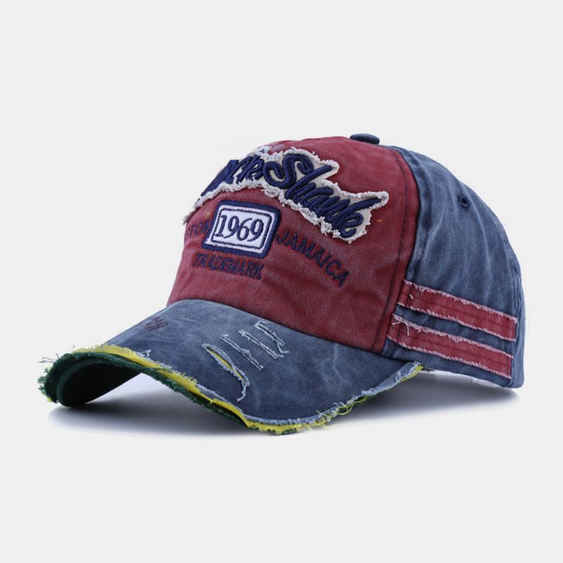 Unisex Bomull Gjord-gammal Bruten Kant Patch Kontrastfärg Casual Hatt För Par Baseballhatt