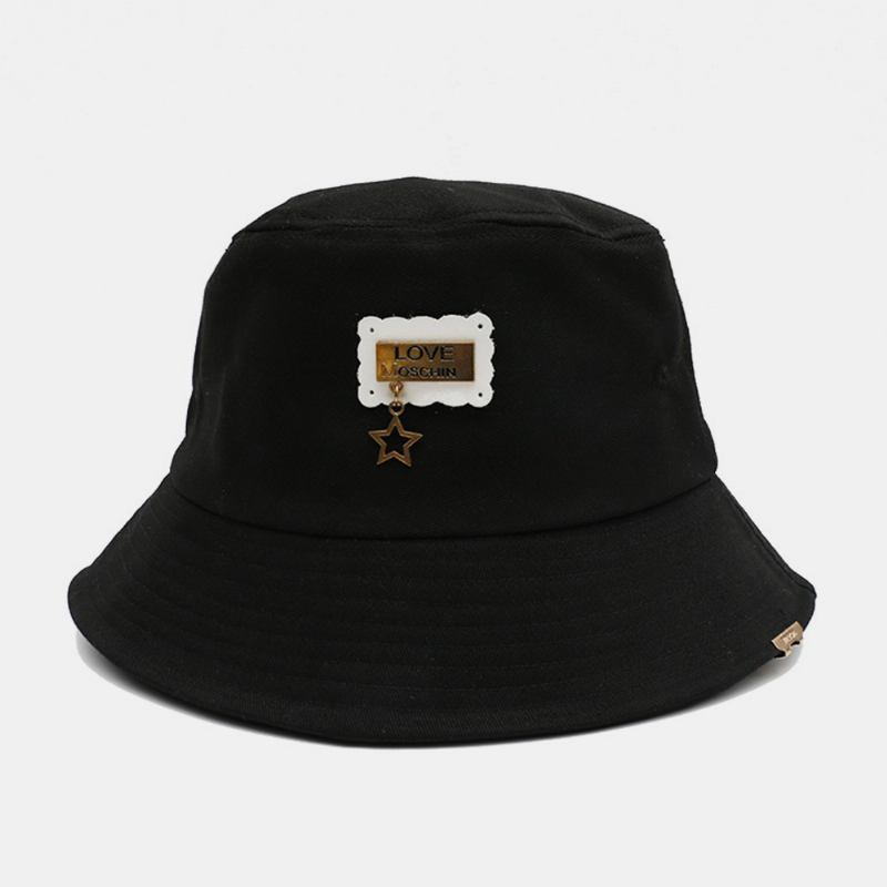 Unisex Bomull Med Bred Brätte Metalletikett Bucket Hatt Utomhus Vild Femuddig Stjärnhänge Anti-uv Solskyddshatt