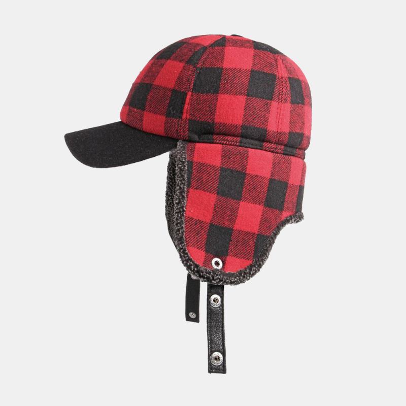 Unisex Bomull Plus Sammet Tjock Pläd Baseball Keps Höst Vinter Öronskydd Hörselkåpor Vindtät Varm Mössa