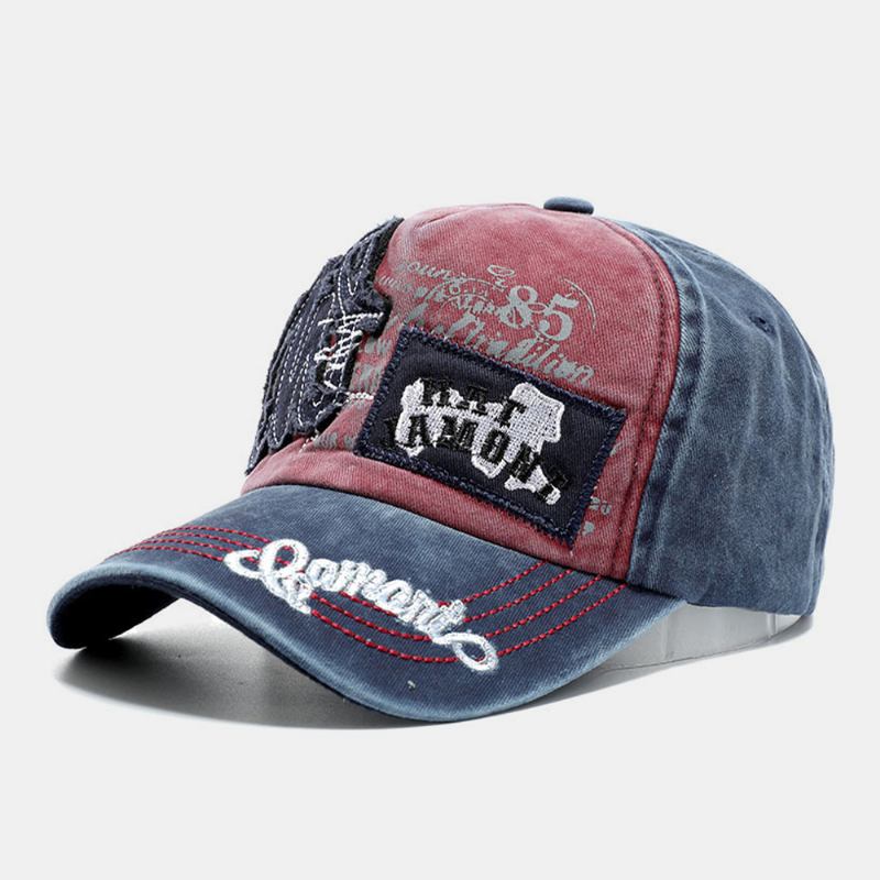 Unisex Brevbroderilapp Kontrastfärgad Basebollkeps Softtop Distressed Denim Golf Tenniskeps Solhatt