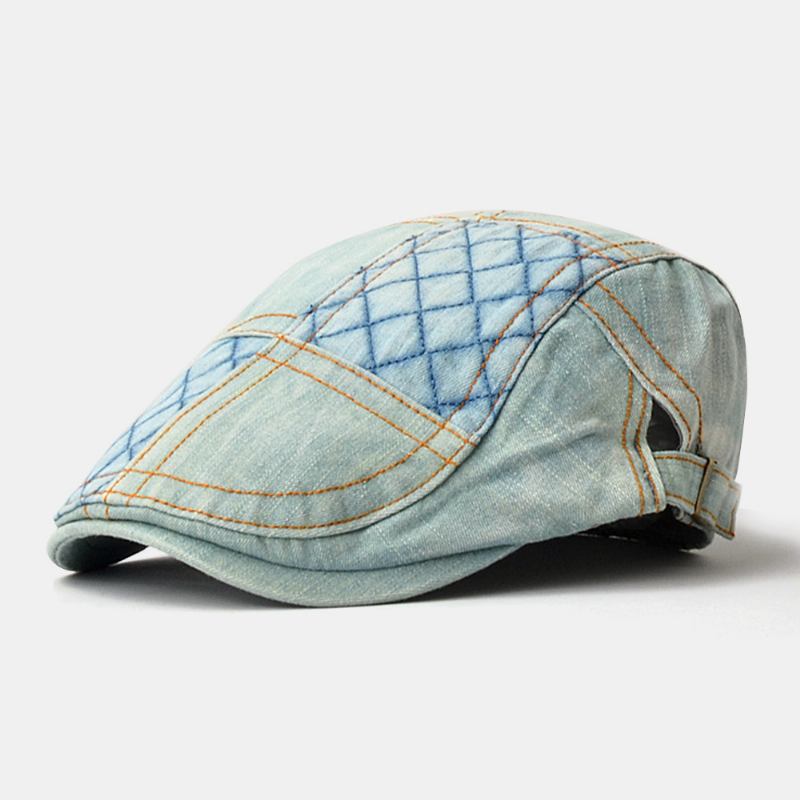 Unisex Denim Lattice Mönster Utomhus Casual Wild Forward Hat Basker Cap Flat Hat
