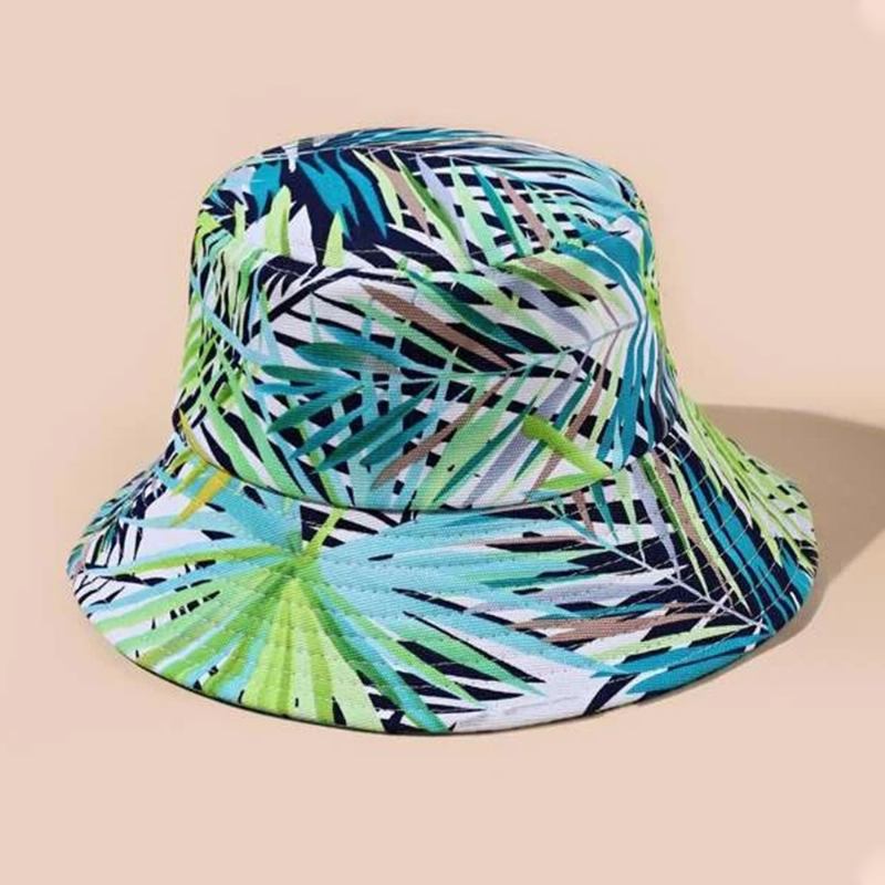 Unisex Dubbelsidigt Bärbar Strandhatt Överlägg Löv Tryck Utomhusfiske Jakthatt Bucket Hat