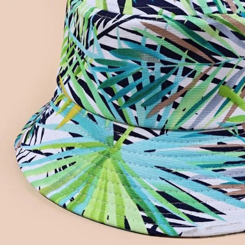 Unisex Dubbelsidigt Bärbar Strandhatt Överlägg Löv Tryck Utomhusfiske Jakthatt Bucket Hat