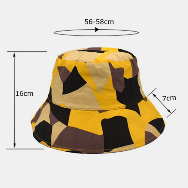 Unisex-färgad Bucket-hatt Bomullsfärgad Geometriskt Mönster Solskyddsmedel Packbar Utomhusresor Strandmössa