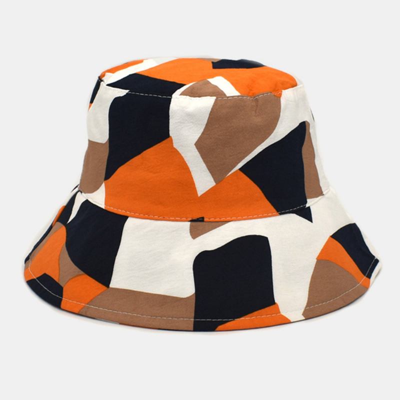 Unisex-färgad Bucket-hatt Bomullsfärgad Geometriskt Mönster Solskyddsmedel Packbar Utomhusresor Strandmössa