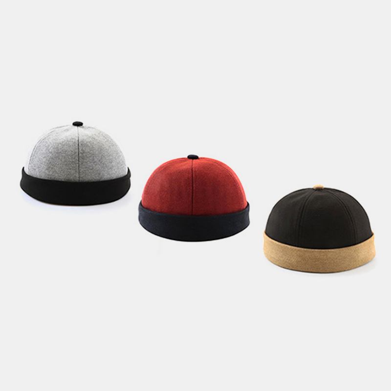 Unisex Filt Kontrastfärg Retro Hip-hop Stil Vinter Casual Beanie Brättelös Döskalle Hatt Hyresvärd Hat