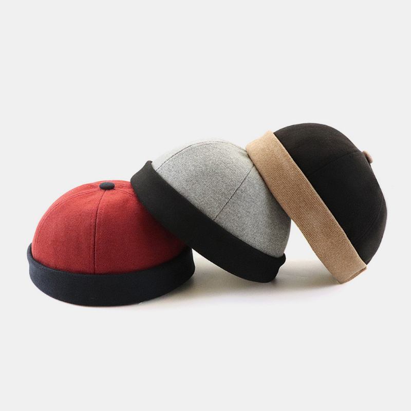 Unisex Filt Kontrastfärg Retro Hip-hop Stil Vinter Casual Beanie Brättelös Döskalle Hatt Hyresvärd Hat