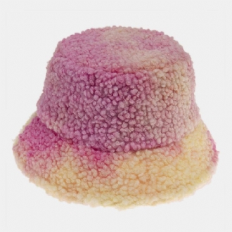 Unisex Filt Lammhår Tie-dye Plus Thicken Warm Windproof Mjuk Bucket Hat