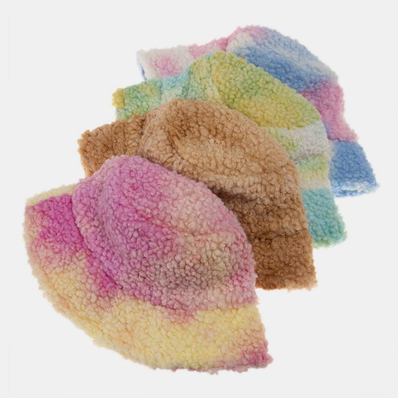 Unisex Filt Lammhår Tie-dye Plus Thicken Warm Windproof Mjuk Bucket Hat