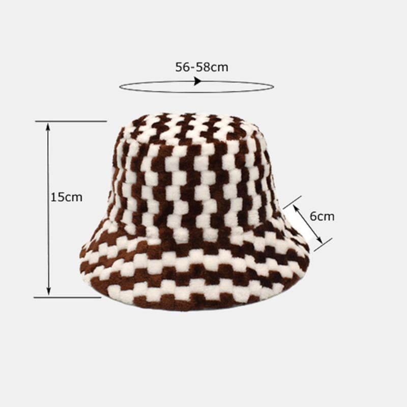 Unisex Gitter Jacquard Plysch Värme Bucket Hat Utomhus Casual Tjock Cool Skydd Fusk Kaninpälsmössa