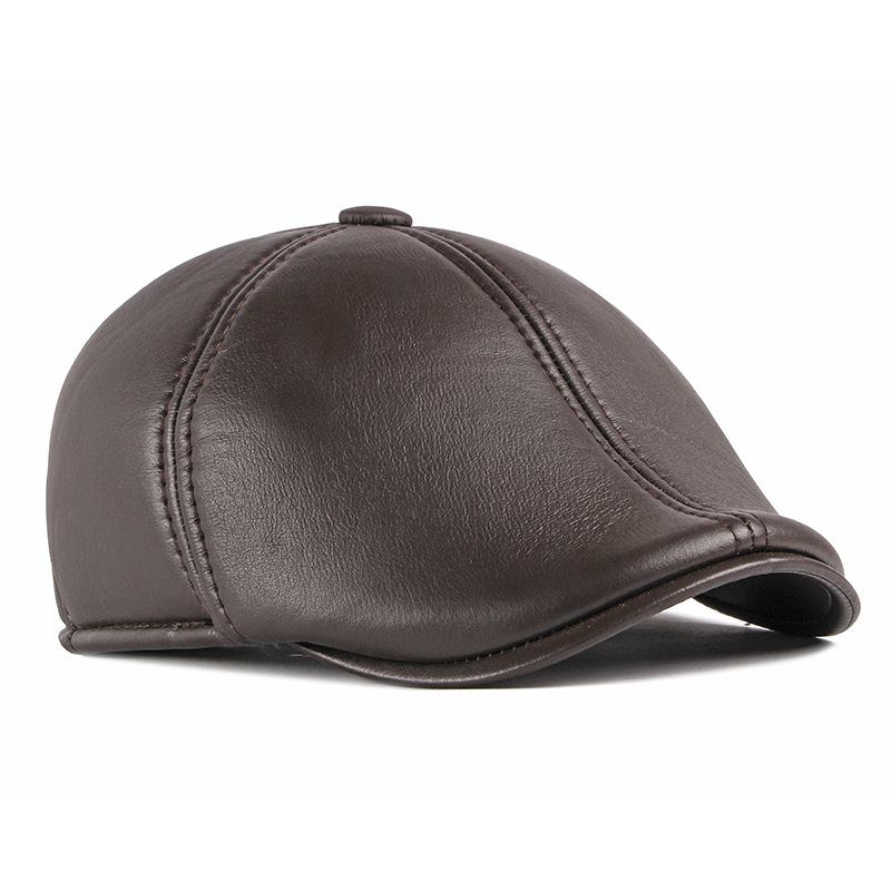 Unisex-hörselskydd Warm Forward Cap British Vintage Läder Duckbill Basker Caps