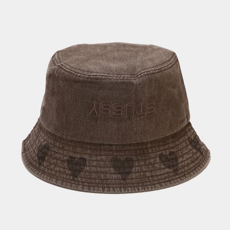 Unisex Kärleksmönster Bucket Hat Tvättad Made-gammal Brevbroderi Mode Solskyddshatt