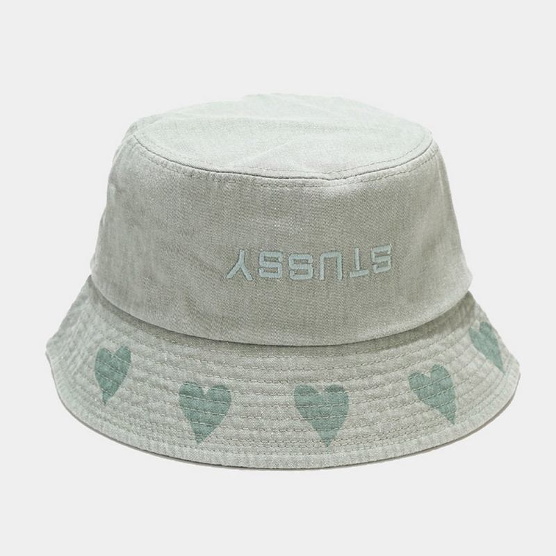 Unisex Kärleksmönster Bucket Hat Tvättad Made-gammal Brevbroderi Mode Solskyddshatt