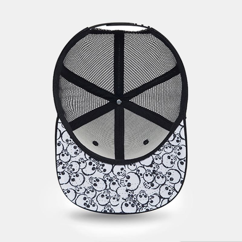 Unisex Mesh Patchwork Tecknad Skallebroderi Stor Platt Brätte Andas Hip Hop Baseballkeps