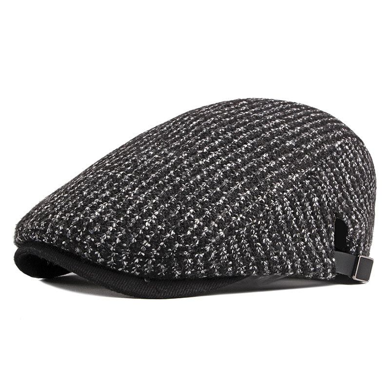 Unisex Minimalist Stripe Forward Cap British Vintage Wool Basker Caps