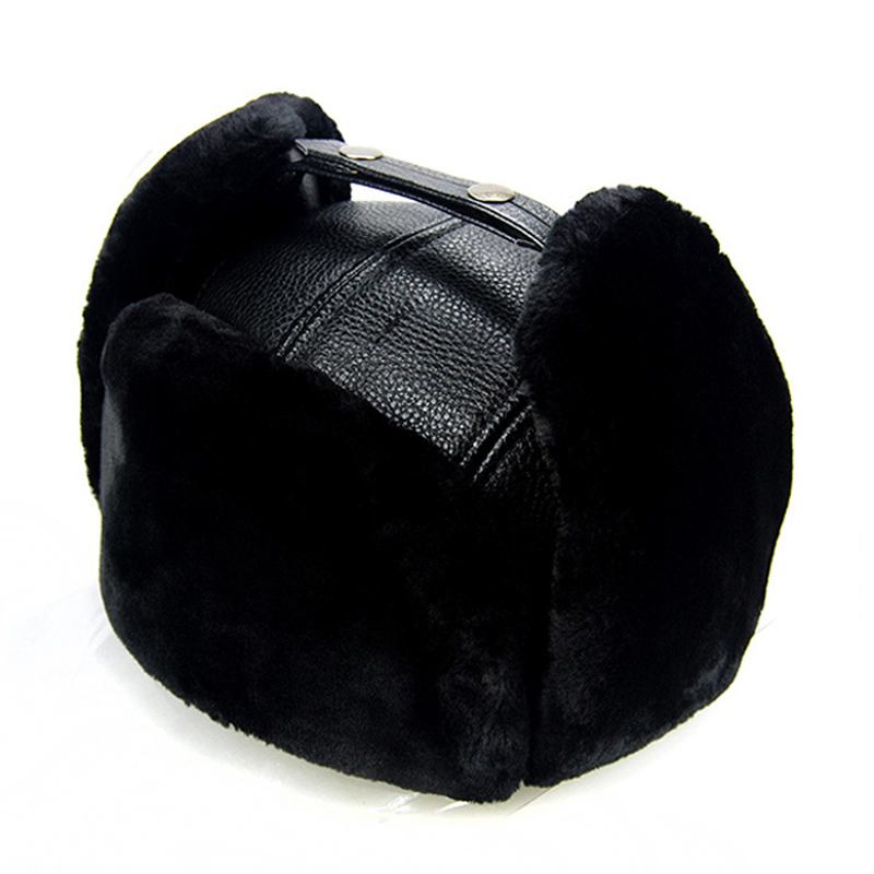 Unisex Öronlapp I Pu-läder Öronskyddshatt I Fuskpäls Plysch Linnespänne Pilot Trapper Cap