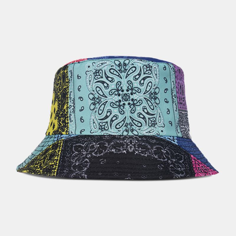 Unisex-överlägg Cashew-utskrift Bucket Hat Blandade Färgsömmar Casual Solskyddshatt