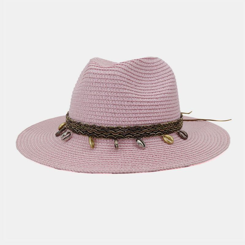 Unisex Solkräm Resor Strandsolhatt Elegant Seaside Bred Brätte Jazz Hat Straw Hat