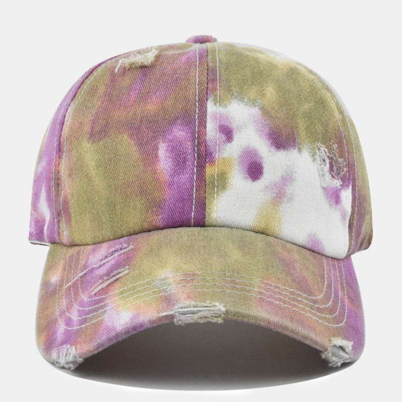 Unisexfärgad Tie-dye Hästsvans Baseballkeps Brutna Hål Stor Brätte Andningsbar Stretch Fit Cap