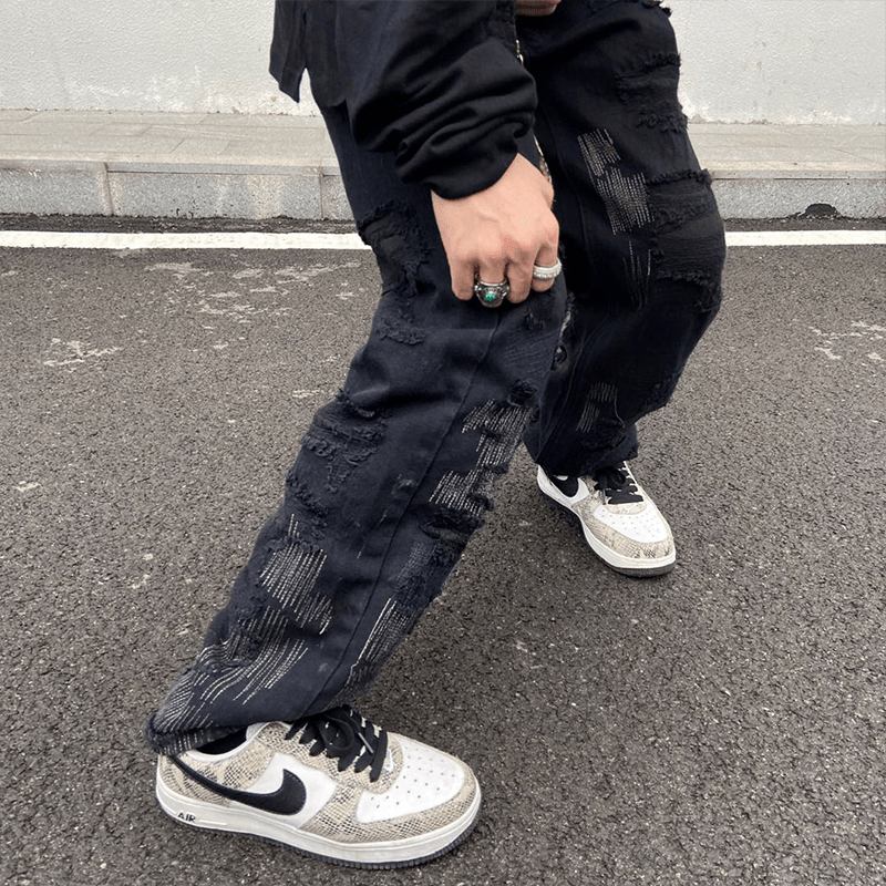 7tt Original National Chaogao Street Cut Loose Raka Jeans Herr Breda Ben Hög Midja Mångsidiga Fritidsbyxor