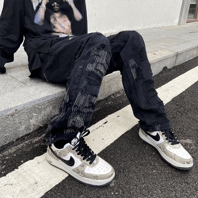 7tt Original National Chaogao Street Cut Loose Raka Jeans Herr Breda Ben Hög Midja Mångsidiga Fritidsbyxor
