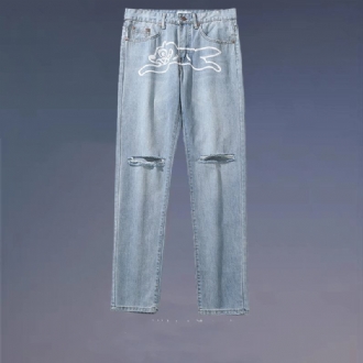 Casual Tryckta Raka Byxor Raka Ben Breda Tvättade Jeans För Tonåringar