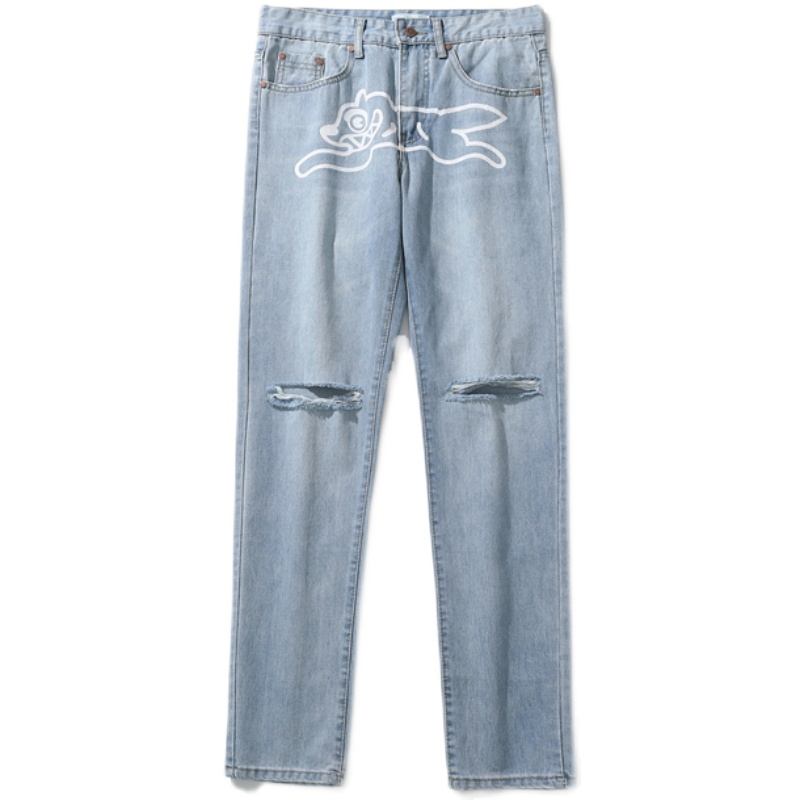 Casual Tryckta Raka Byxor Raka Ben Breda Tvättade Jeans För Tonåringar