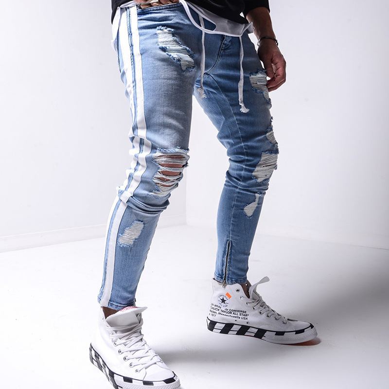 Denim Ripped Slim Fit Street Pants För Män
