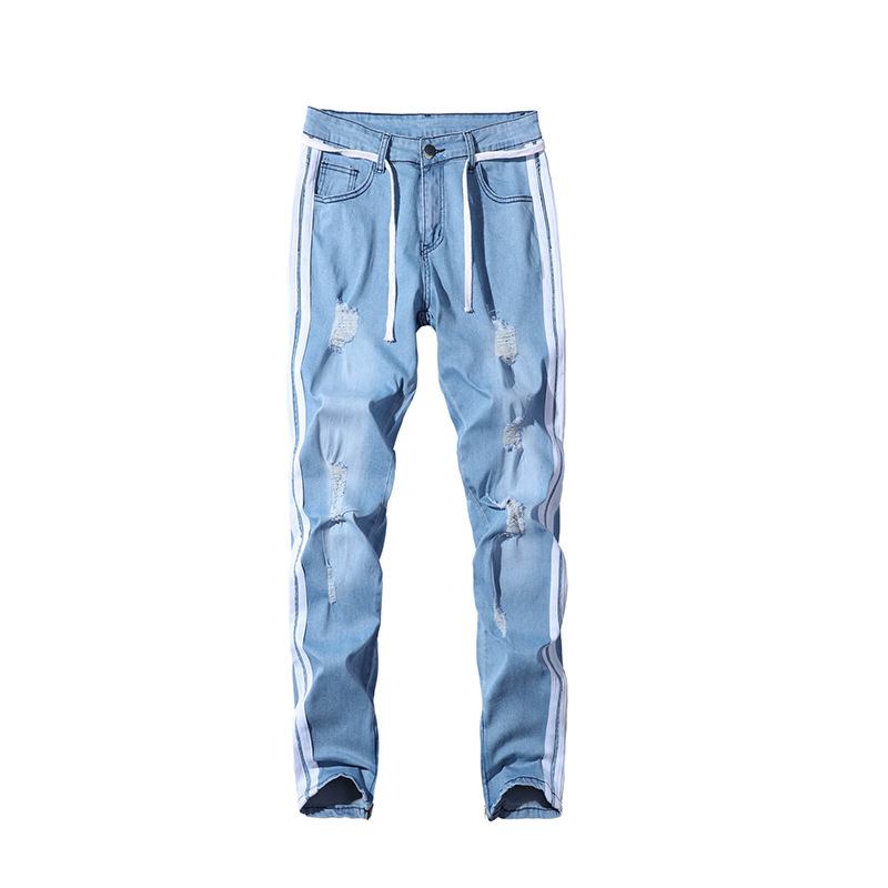 Denim Ripped Slim Fit Street Pants För Män