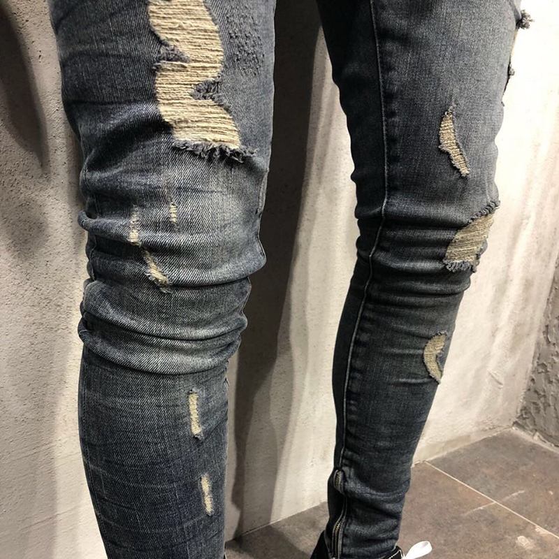 Herr Vår Höst Denim Byxor Hål Slim Mode Jeans
