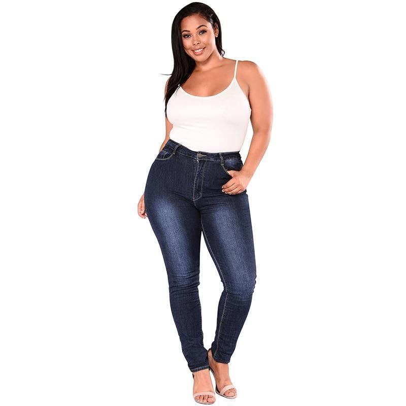 Jeans Med Hög Midja Femme Dam 5xl 6xl 7xl Plus Size Leggings Blå Denim Skinny Jeans Pencil Byxor Stretch Bodycon Slim Byxor