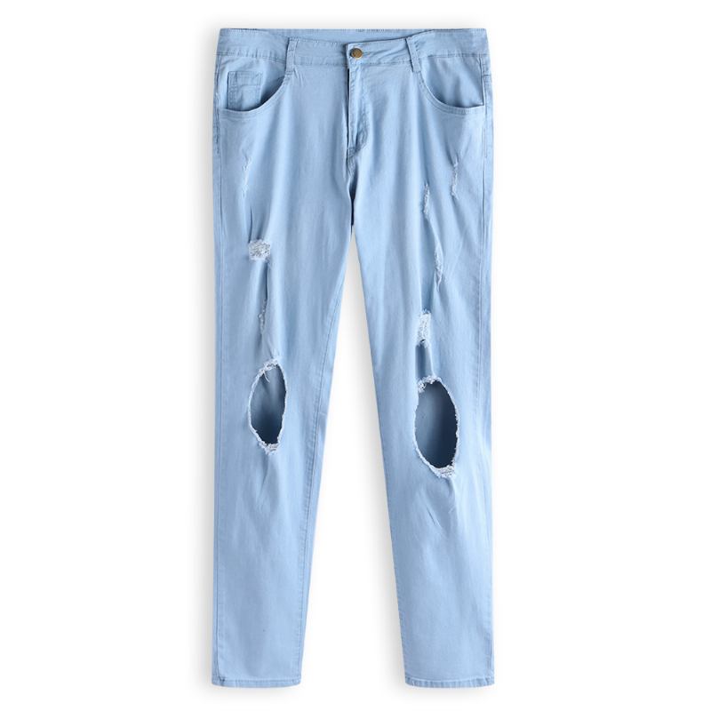 Jeansbyxor För Män Hål Slimmode Jeans Med Medelhöga Höjder