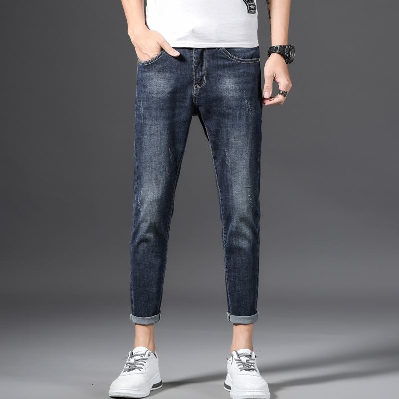 Koreansk Stil Mäns Beskurna Jeans Smala Fötter