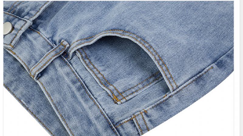 Raka Jeansbyxor Med Lösa Breda Ben Retro Tvättade Beskurna Casual Byxor