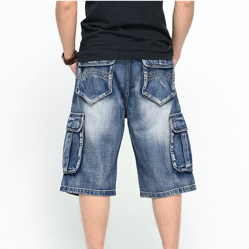 Sommar Herr Stora Fickor Jeans Loose Street Skateboard Jeans Shorts
