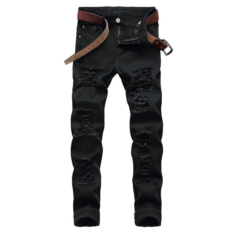 Trendiga Stretchjeans Med Stora Slitna Byxor
