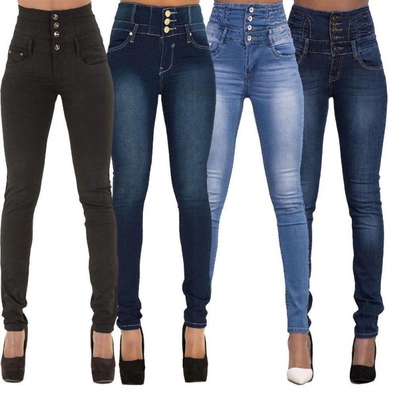 Vår Sommar Kvinna Skinny Jeans Denim Pencil Byxor Toppmärke Stretch Jeans High Waist Byxor Dam High Waist Jeans