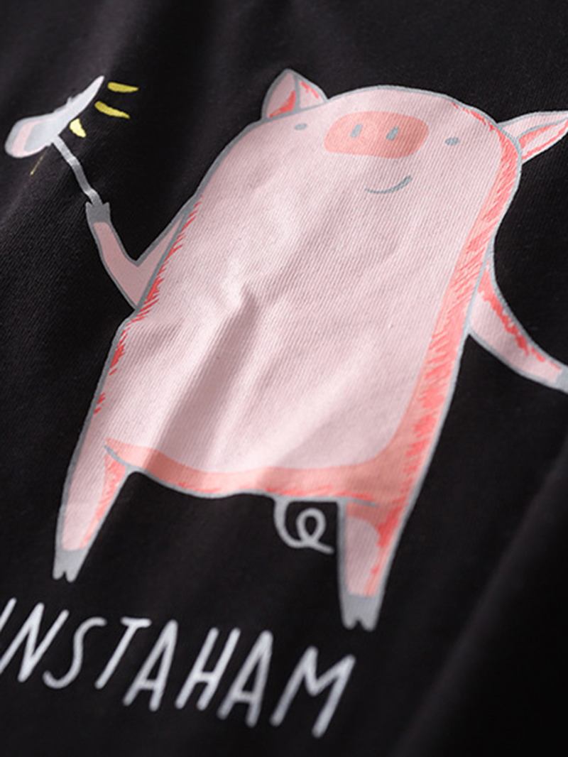 Plus Size Kvinnor Cartoon Pig Med Tryck Softies Kortärmad Hem Casual Nattlinne