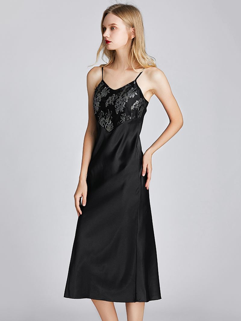 Satin Sling Flora Med Tryck Backless Tunn Longlined Nattlinne Nattlinne