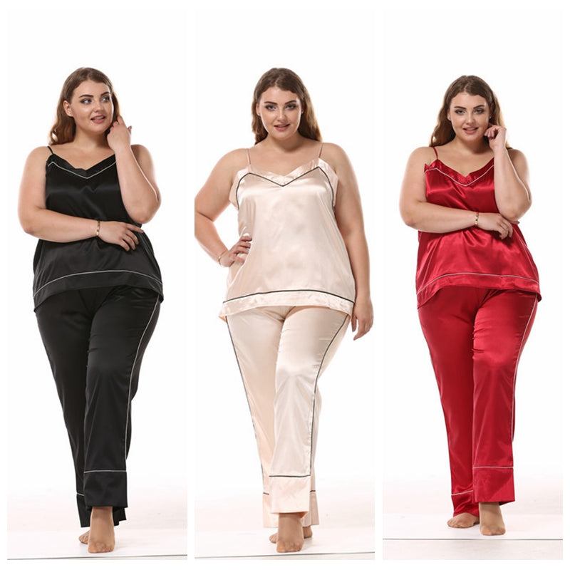 Stor Storlek Simulering Siden Pyjamas Set