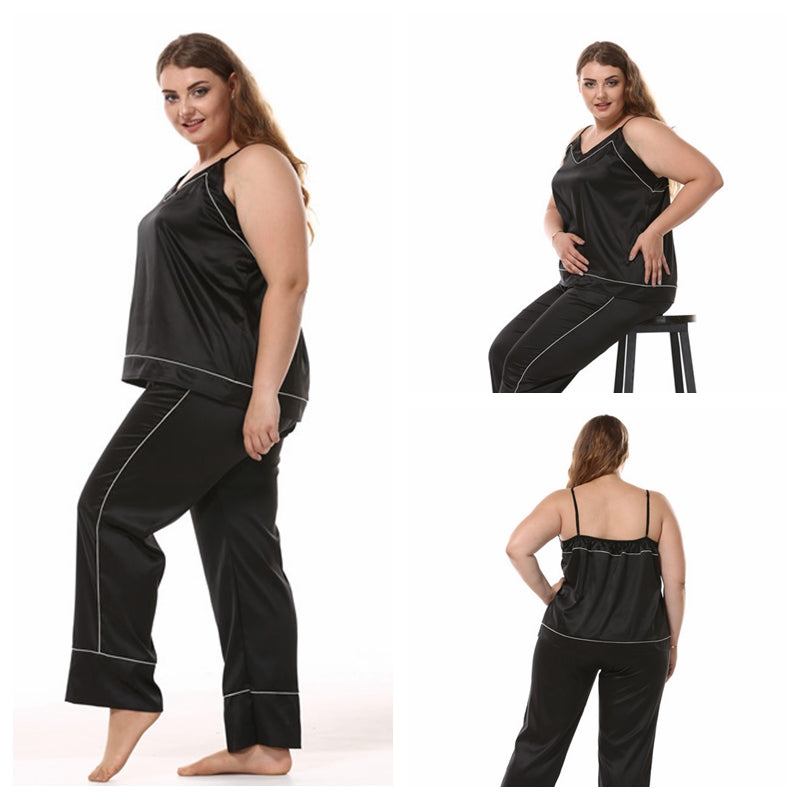 Stor Storlek Simulering Siden Pyjamas Set