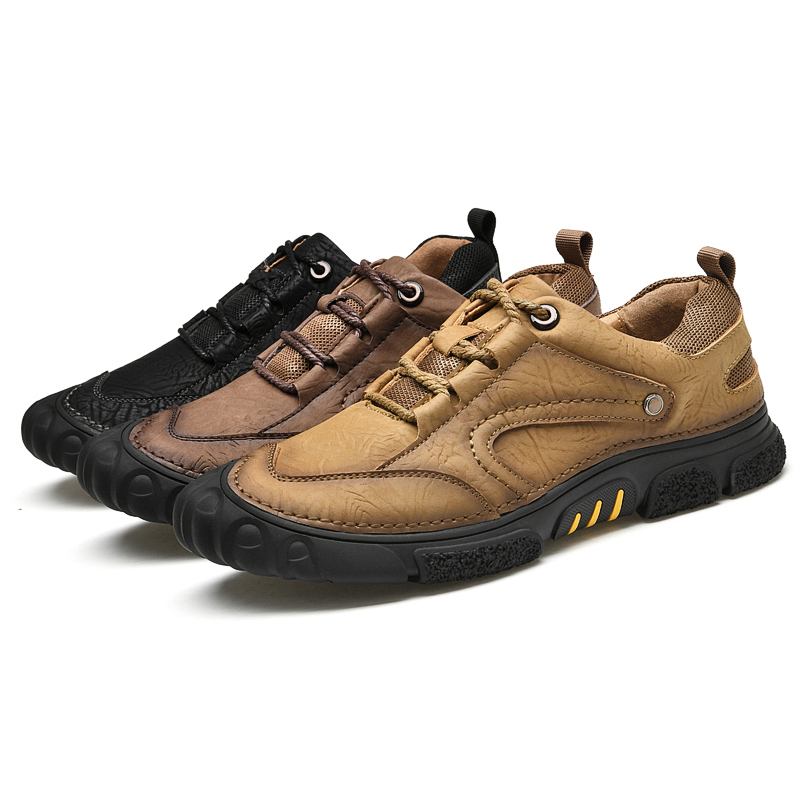 Män Äkta Läder Andas Handsömmar Mjuk Sula Snörning Casual Outdoor Skor