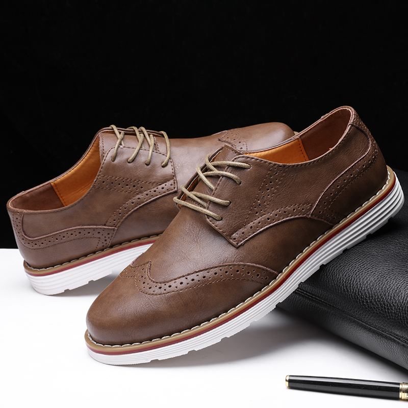Män Andas Med Spetsiga Tå Vintage Oxfords Mjuk Sula Halkfri Casual Läderskor
