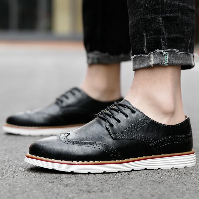 Män Andas Med Spetsiga Tå Vintage Oxfords Mjuk Sula Halkfri Casual Läderskor